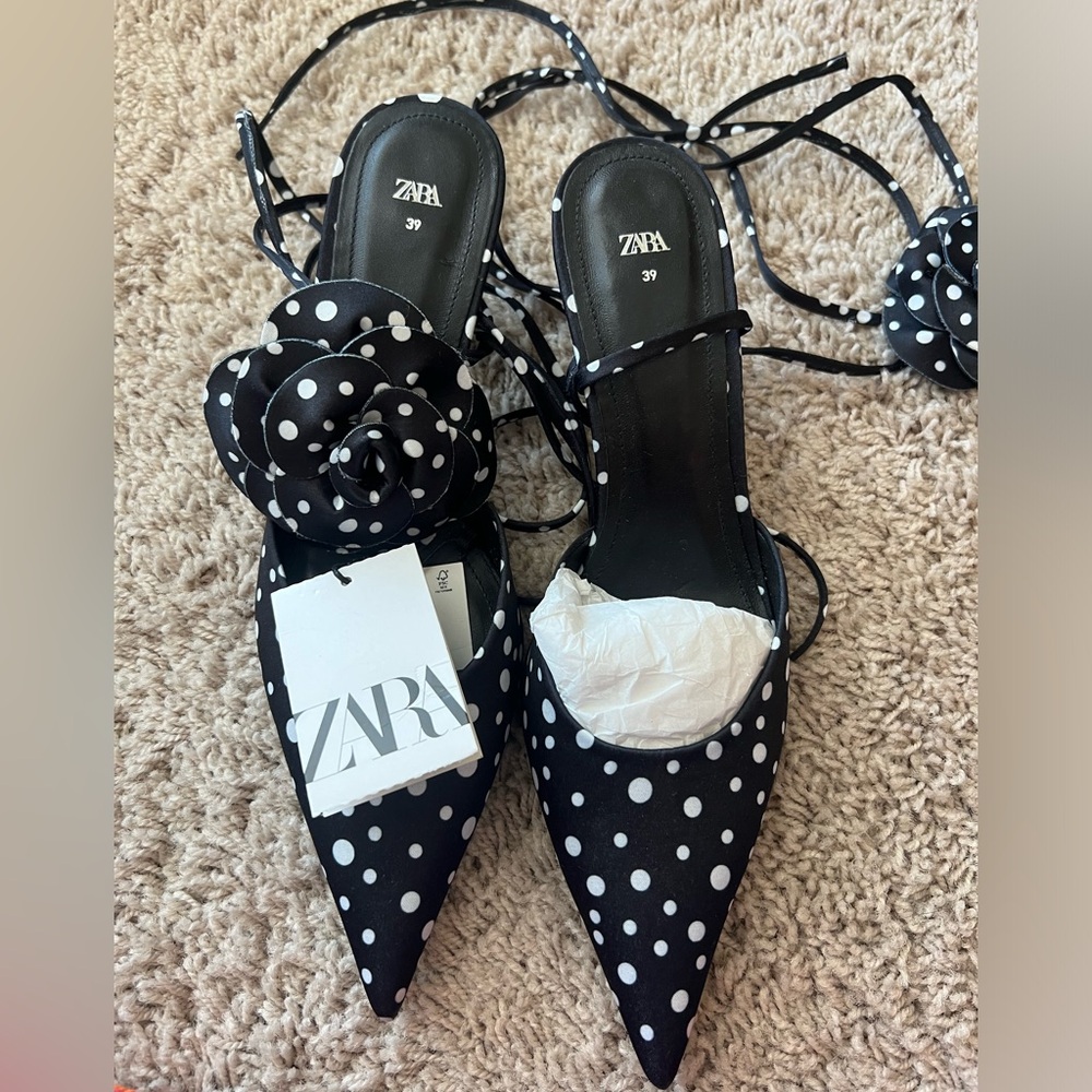 Zara Lace Up Tied Flower Pumps